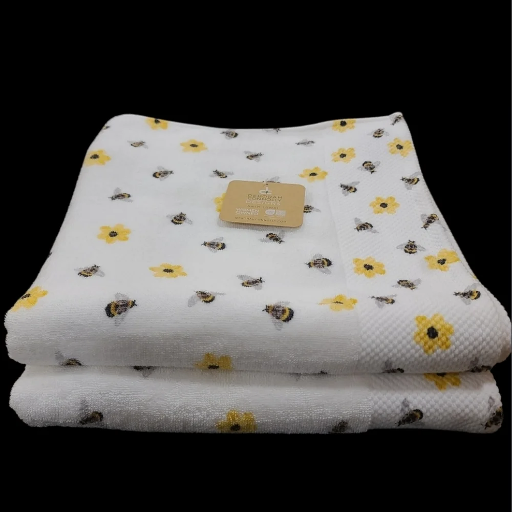 6pc Bath Hand Tip Towels Deborah Connolly Honey Bee Flowers Waffle Weave New